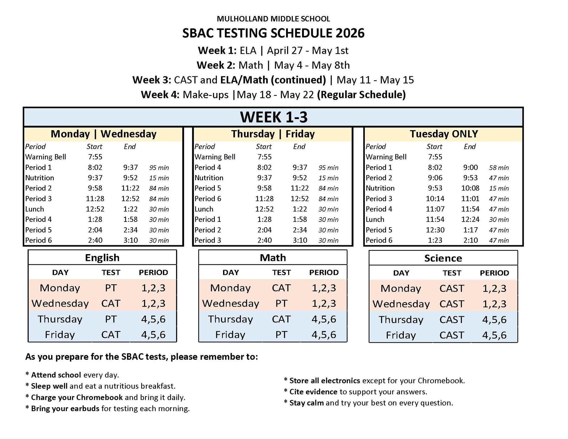 2026 SBAC Testing Schedule