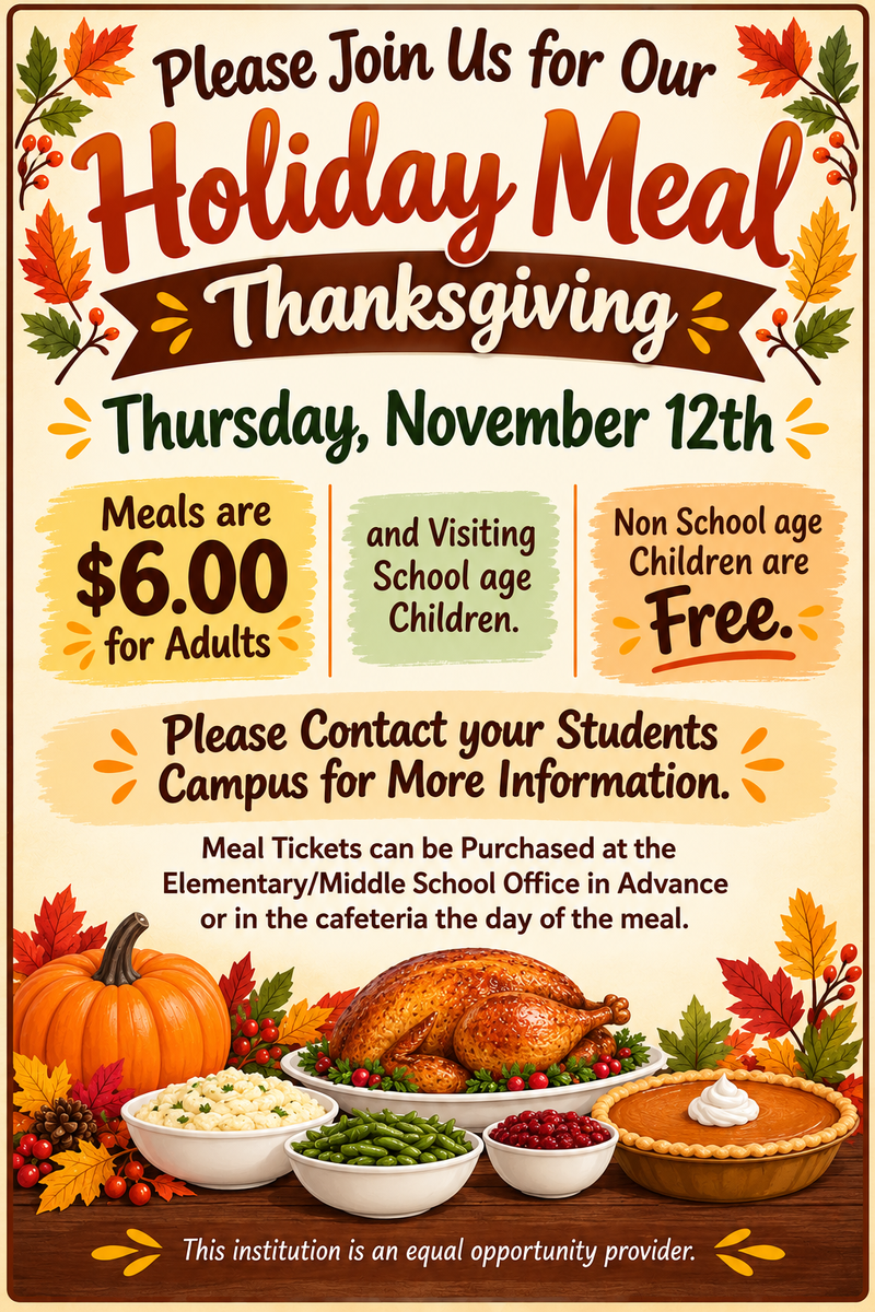 Please Join Us for Our Holiday Meal on Thursday November 12th Featured Photo