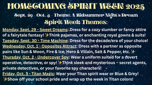 Homecoming Spirit Week September 29 - October 3