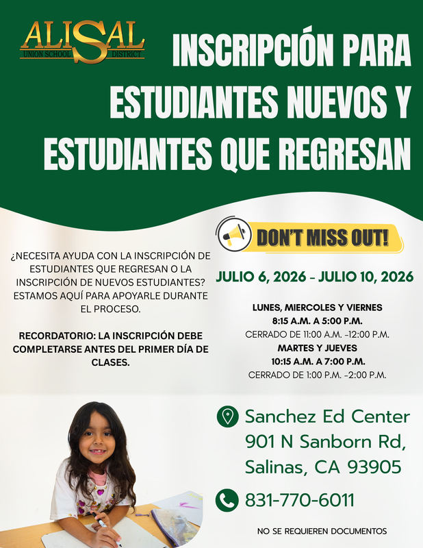 Flier announcing registration dates in Spanish