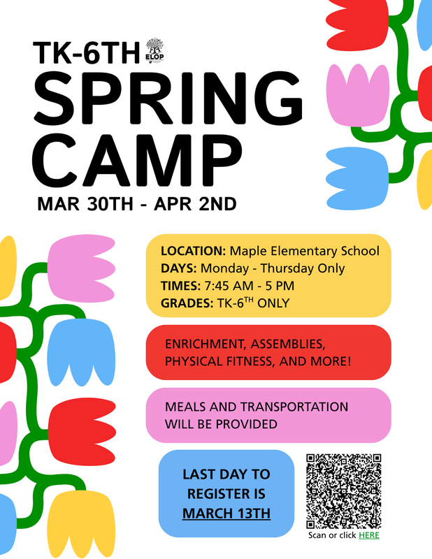 TCSD invites you to participate in our ELOP Spring Camp.
