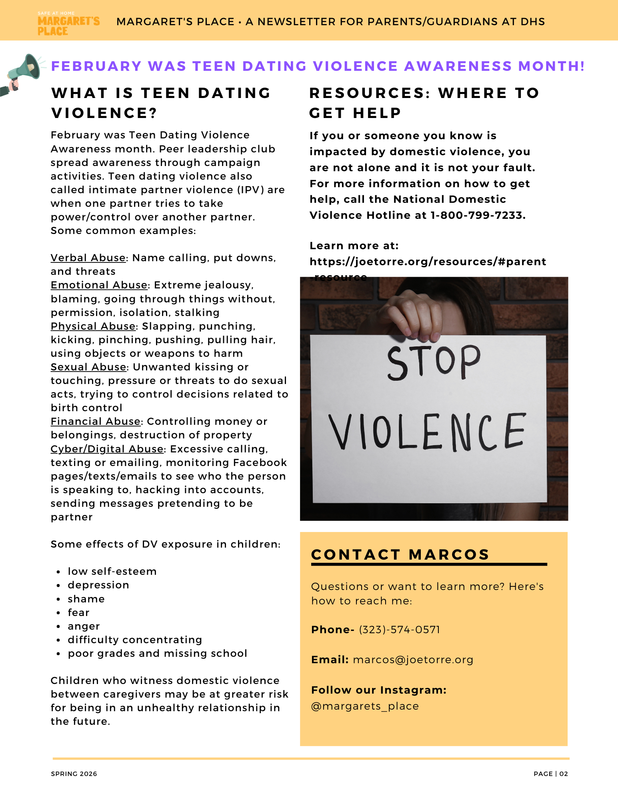 Informative newsletter on teen dating violence prevention and resources.