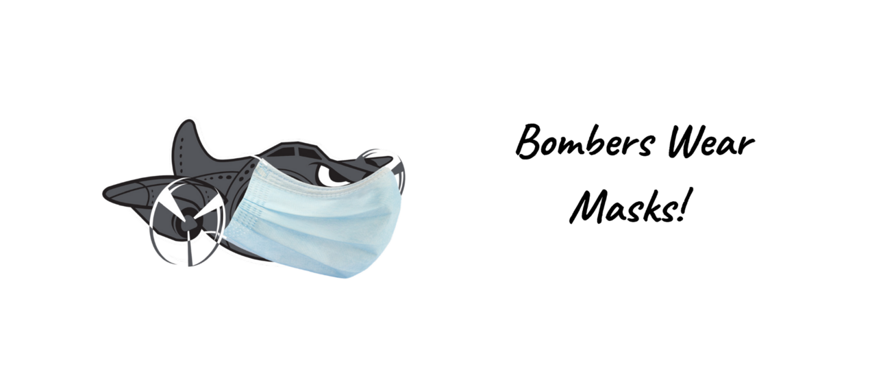 picture of our logo with a mask on