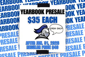 "Yearbook Presale $35" Meadows Logo w/ Speech Bubble "Cash Only"