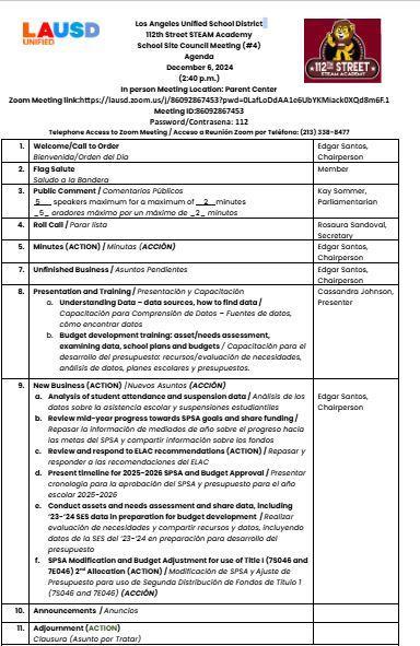 SSC Agenda