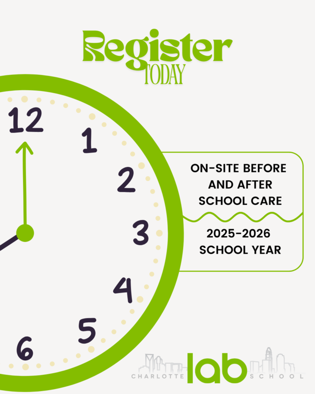 White and green graphic announcing before and after school care options.