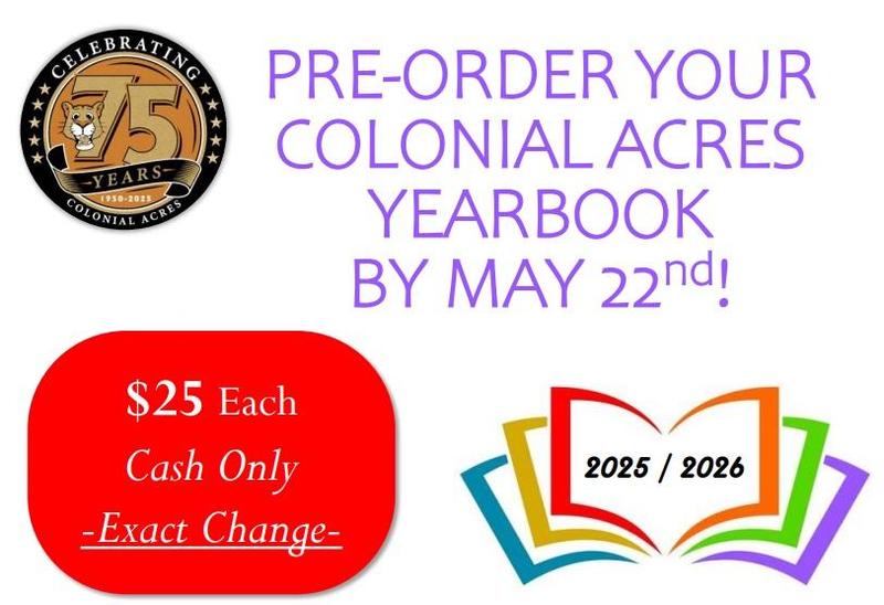 PRE-ORDER YOUR COLONIAL ACRES YEARBOOK BY MAY 22nd! Featured Photo