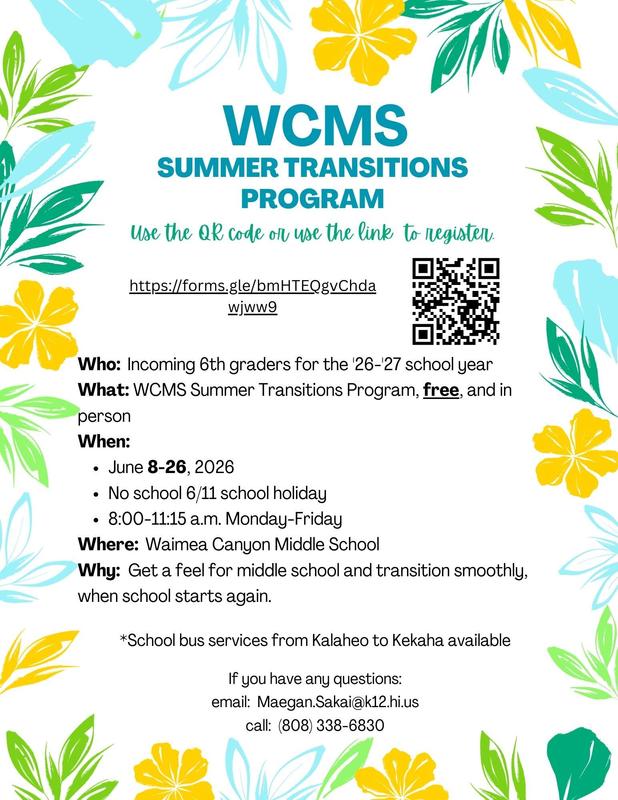 WCMS Summer Transition Program Flyer
