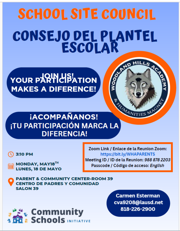 School Site Council (SSC) Meeting on Monday, May 18, 2026 at 3:10 pm in the Parent and Community  Center Featured Photo