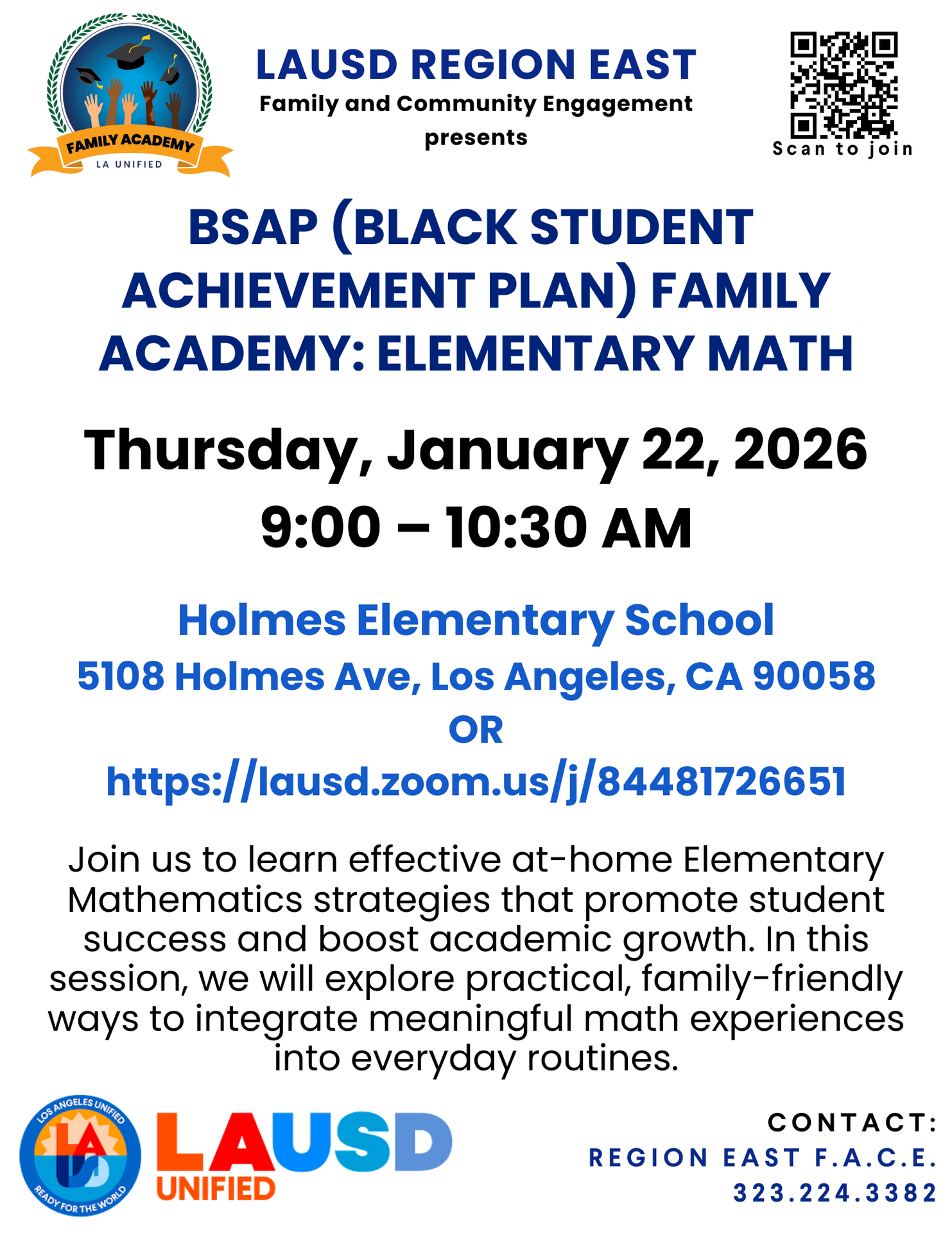 BSAP Family Academy: Elementary Math Flyer 