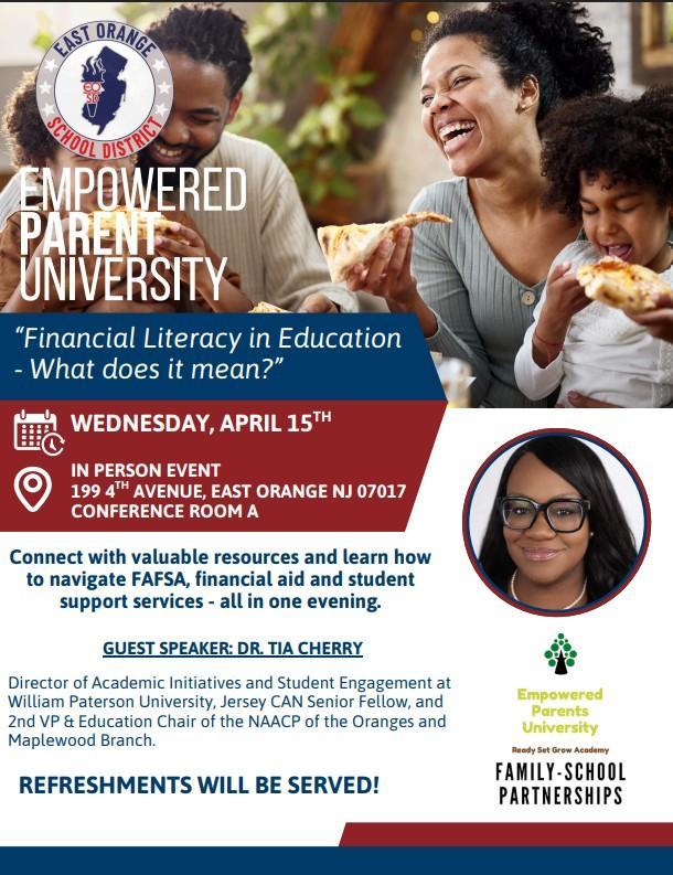 Parent Workshop Financial Literacy April 15th