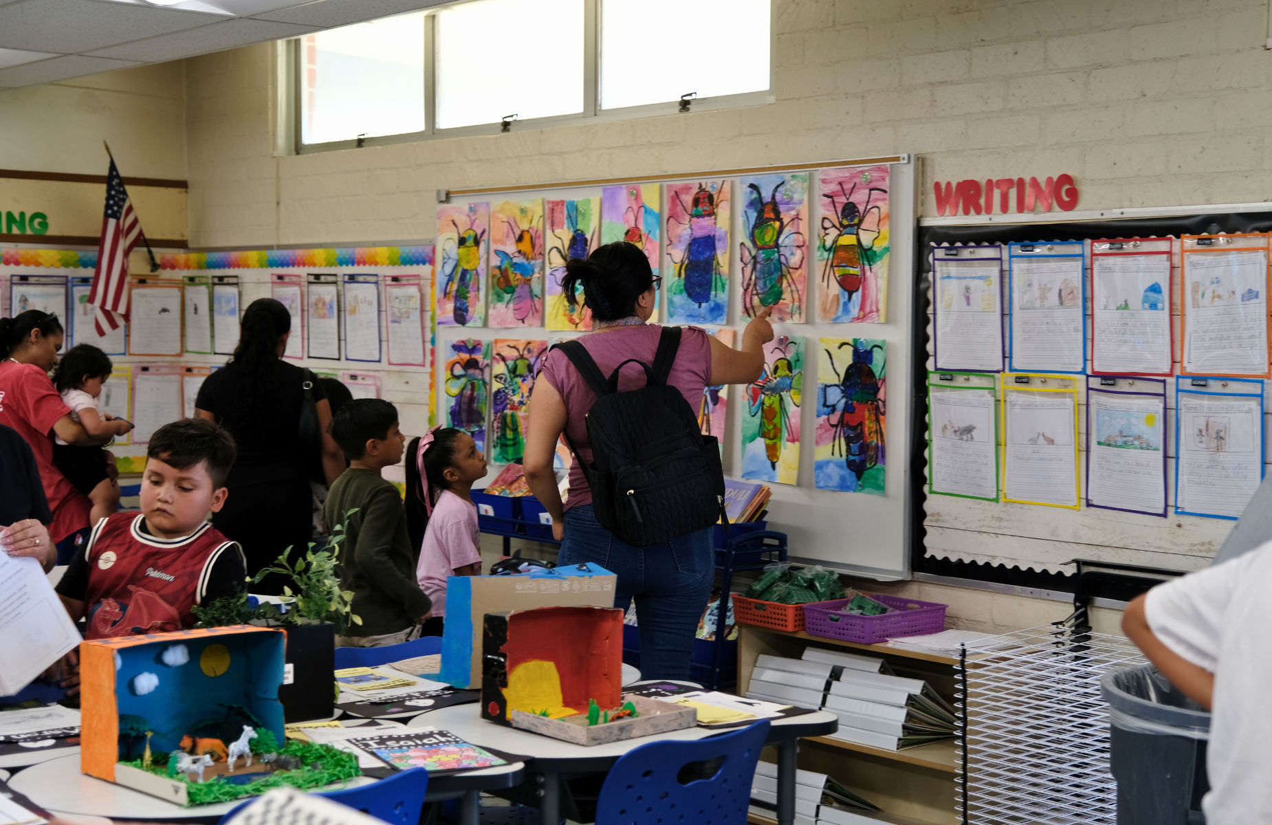 Open house at Allison Elementary - in the classrooms looking at student art