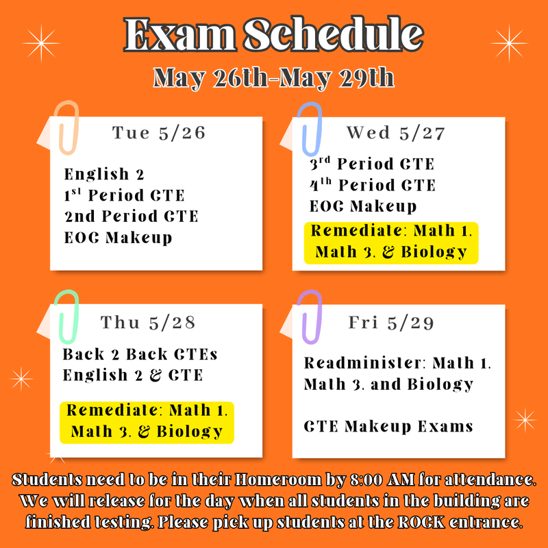 Exam Schedule 5/26-5/29