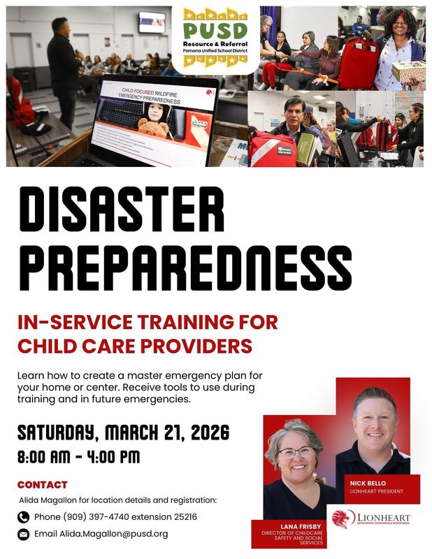 Disaster Preparedness In-Service Training for Child Care Providers flyer