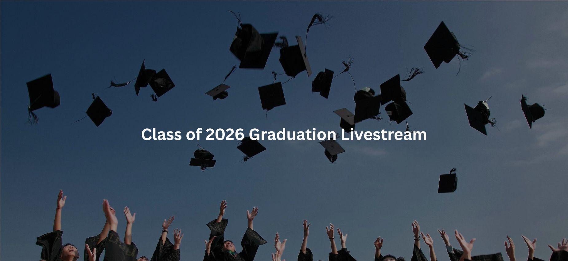 Graduation caps being thrown in the air against a blue sky.