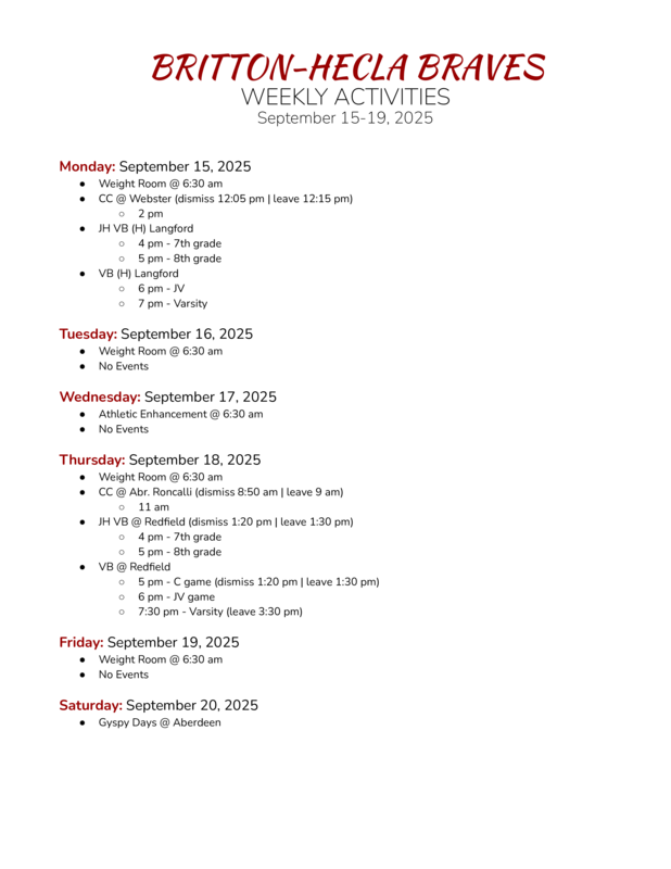 Weekly Activities