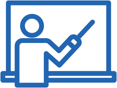 Icon of teacher pointing at whiteboard