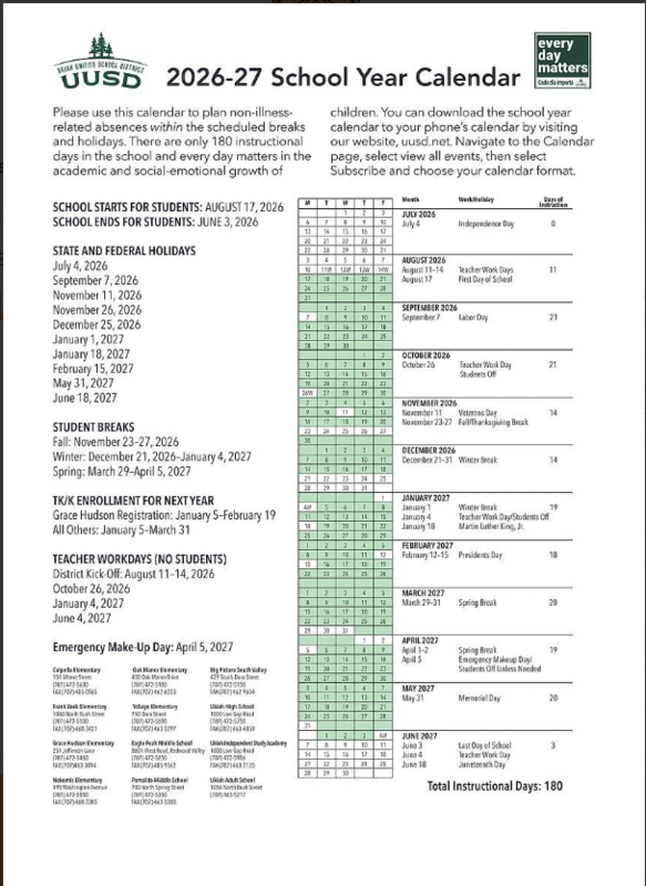 uusd calendar 2026-2027