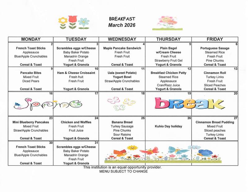 March Breakfast Menu