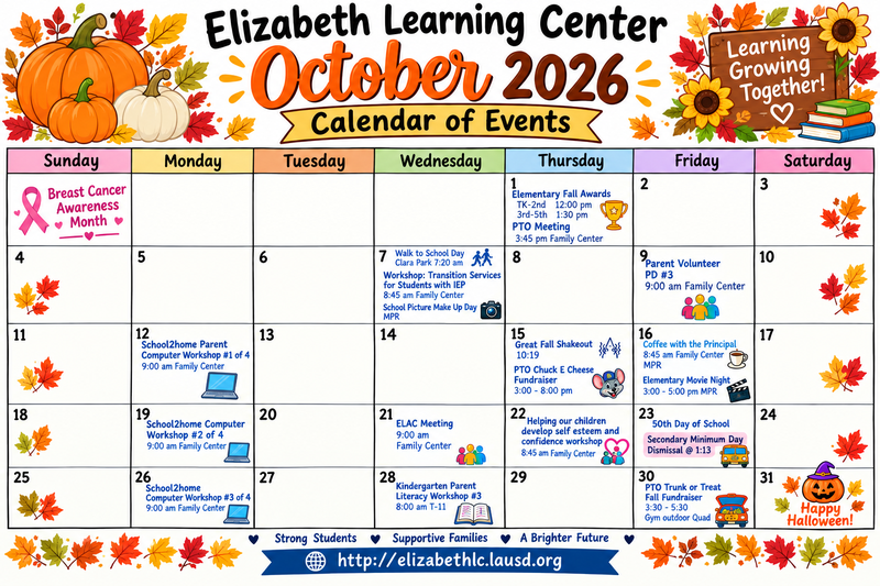 October Calendar Events Flyer
