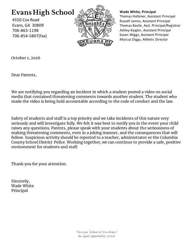 Parent Notification 10/01/2026