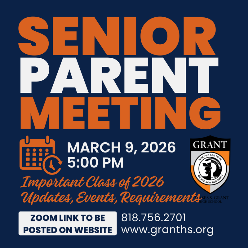Class of 2026 Senior Parent Zoom Meeting - Monday, March 9, 2026 @ 5 PM Featured Photo