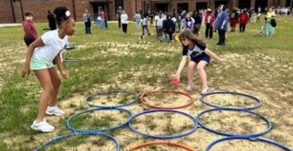 Students playing game at field day