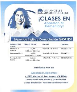 ESL an Basic Computer Skills classes for Adults are coming to Apperson in the Spring semester of 2026.