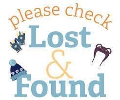 lost and found sign with hat, tooth and gloves