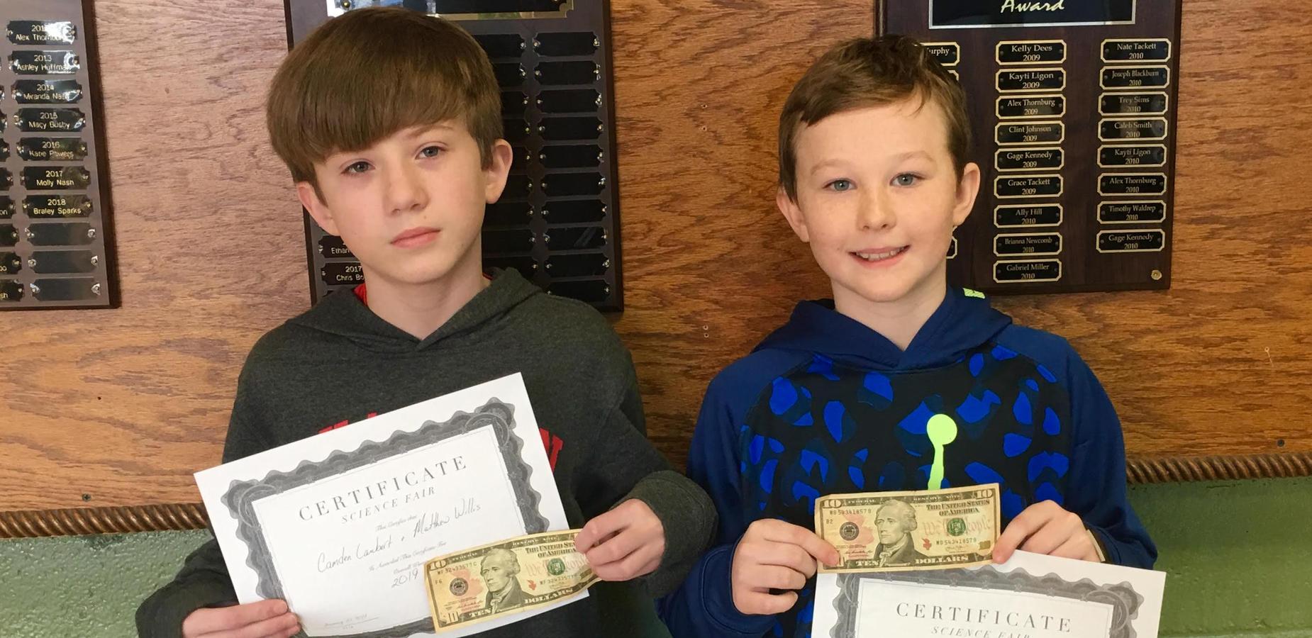 Matthew Willis and Camden Lambert overall Science Fair Winners.