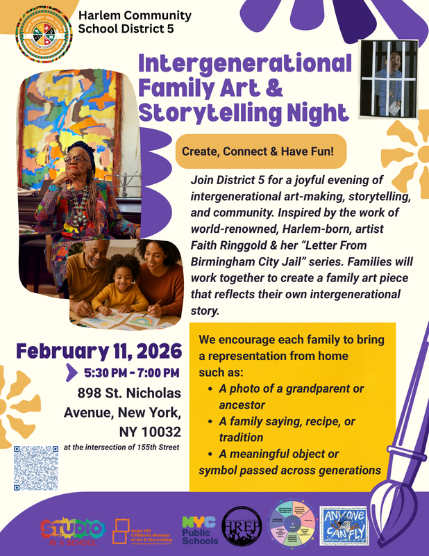 Intergenerational Family Art & Storytelling Night Flier