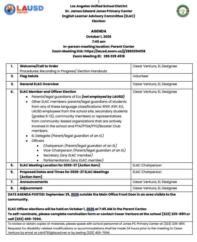 ELAC Election of Officers/ Elecciones de Funcionarios de ELAC