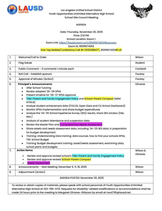 SSC agenda: policy approvals and needs assessment for Nov. 20 meeting