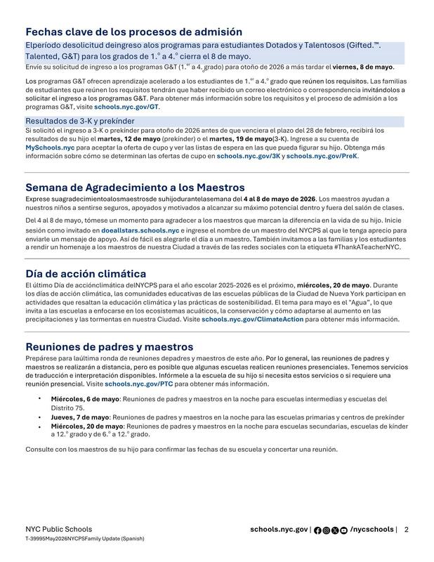 May 2026 - Family Message. Spanish version 2