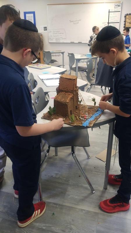 Three 5th grade boys working on a Native American dwelling.