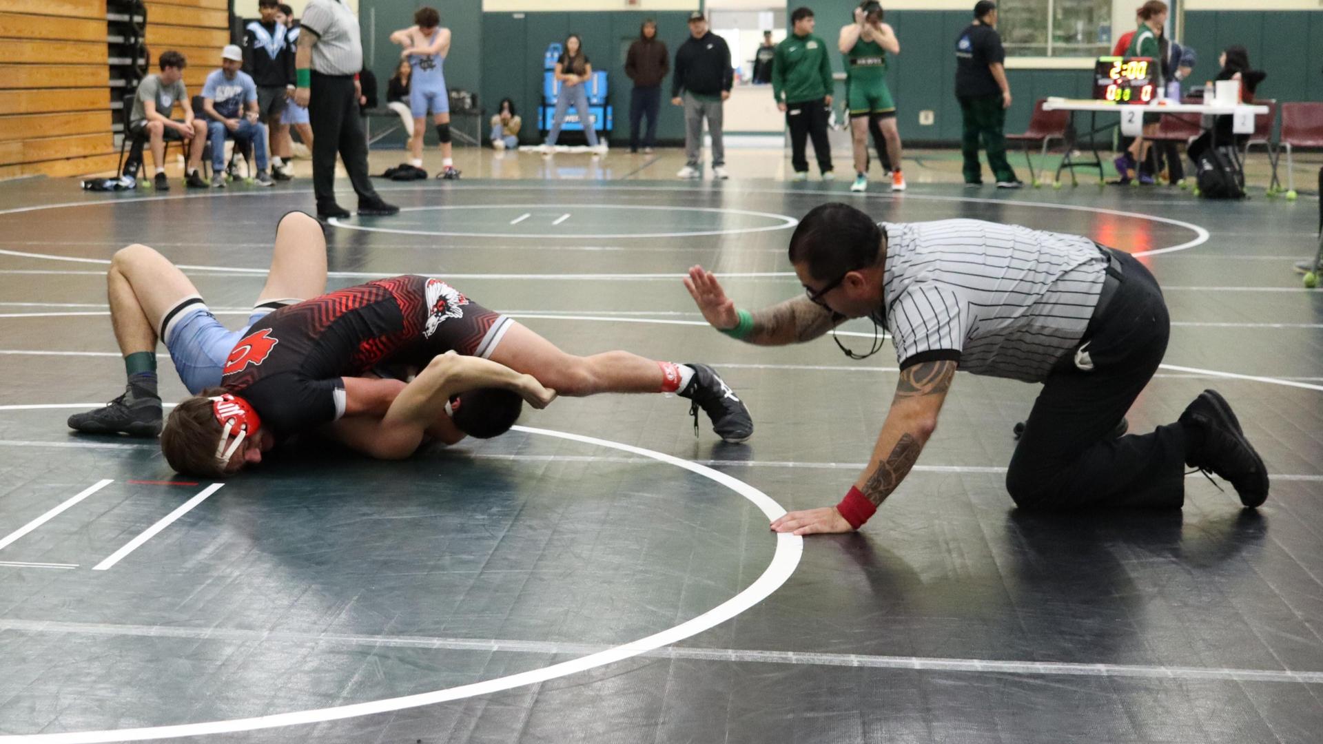 wrestlers in action at the Hawks invitational