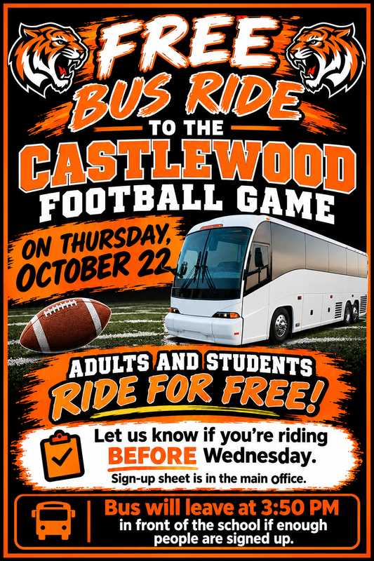 Free Fan bus to Castlewood on Oct. 22 leaving at 3:50 PM