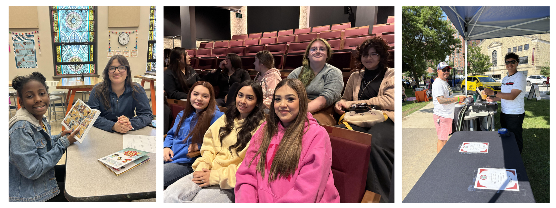 Veritas students at a musical, serving coffee, and mentoring younger students