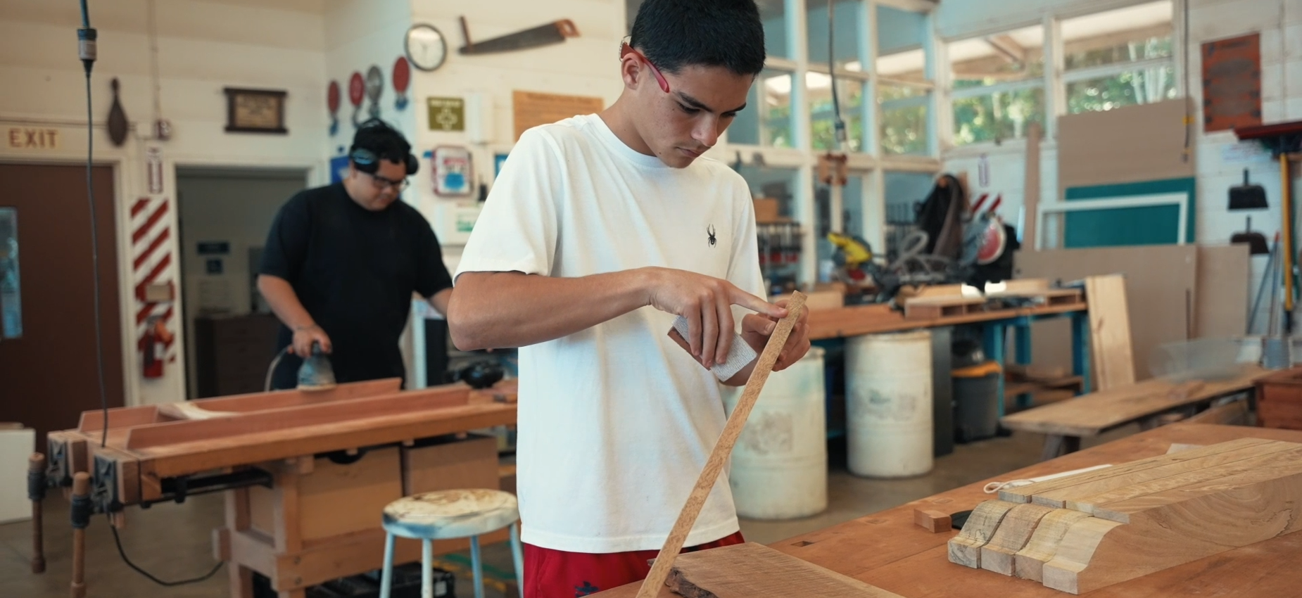 LCPCS student in woodshop class