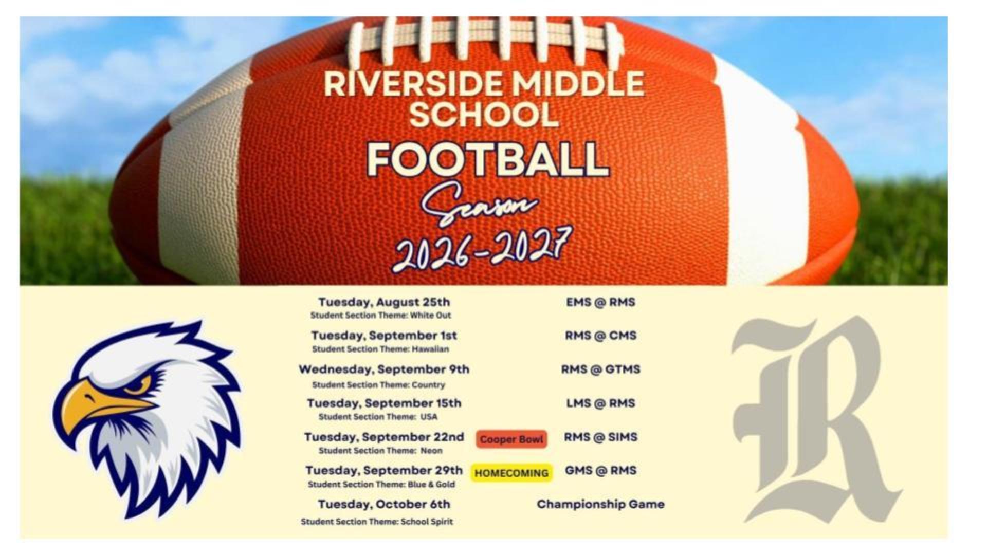 Football schedule for Riverside Middle School with dates and events.