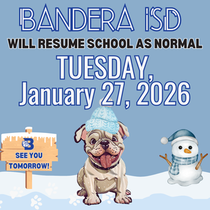 school resume as normal January 27. blue background with bulldog post