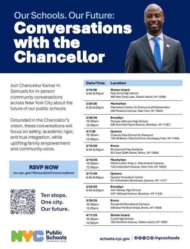 Schedule of community conversations with Chancellor Samuels.