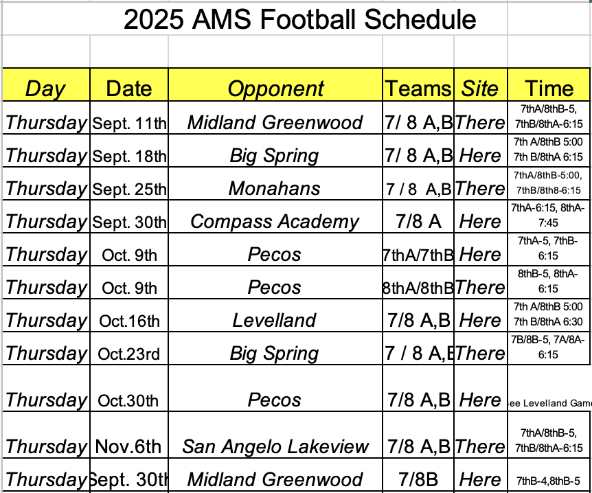AMS Football Schedule