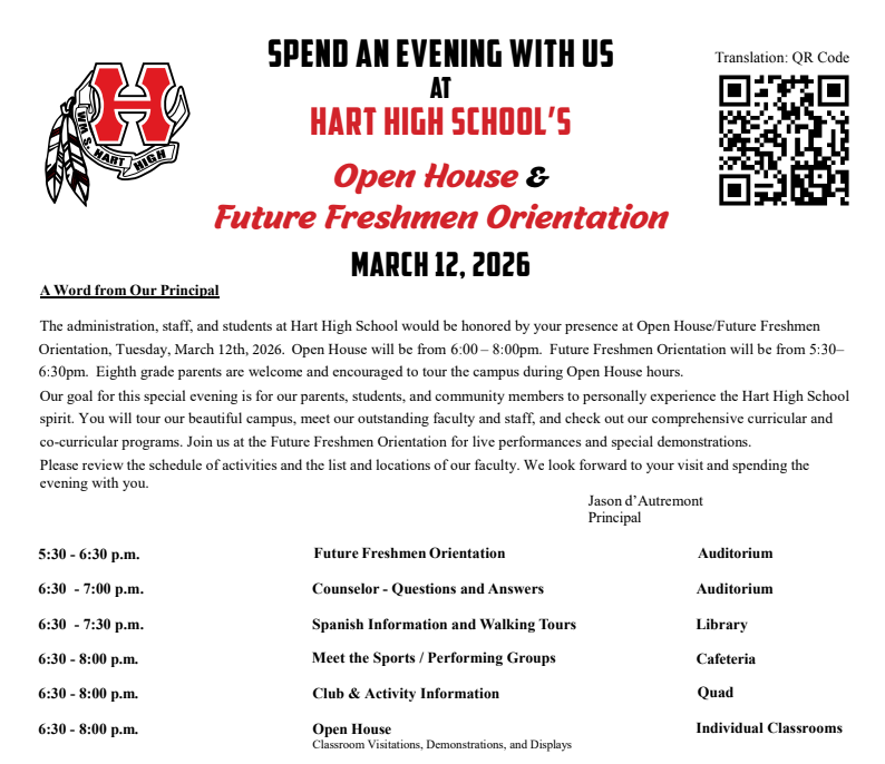 Open House and Future Freshman Rally 3/12 6-8p