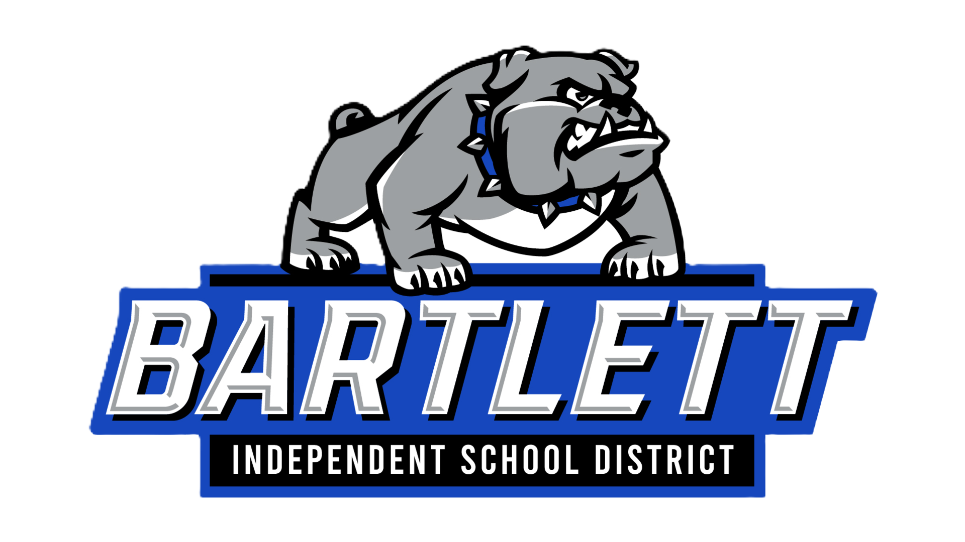 Bulldog mascot emblem with the text 'BARTLETT INDEPENDENT SCHOOL DISTRICT'.