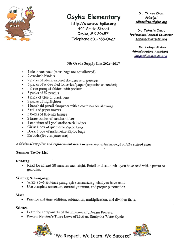 spsd 2026-27 school supplies list