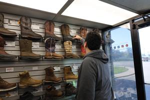 Student looking at shoes
