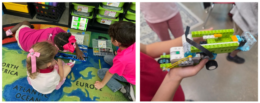 K-2 Students build lego battering rams with Snapology's After School STEAM program
