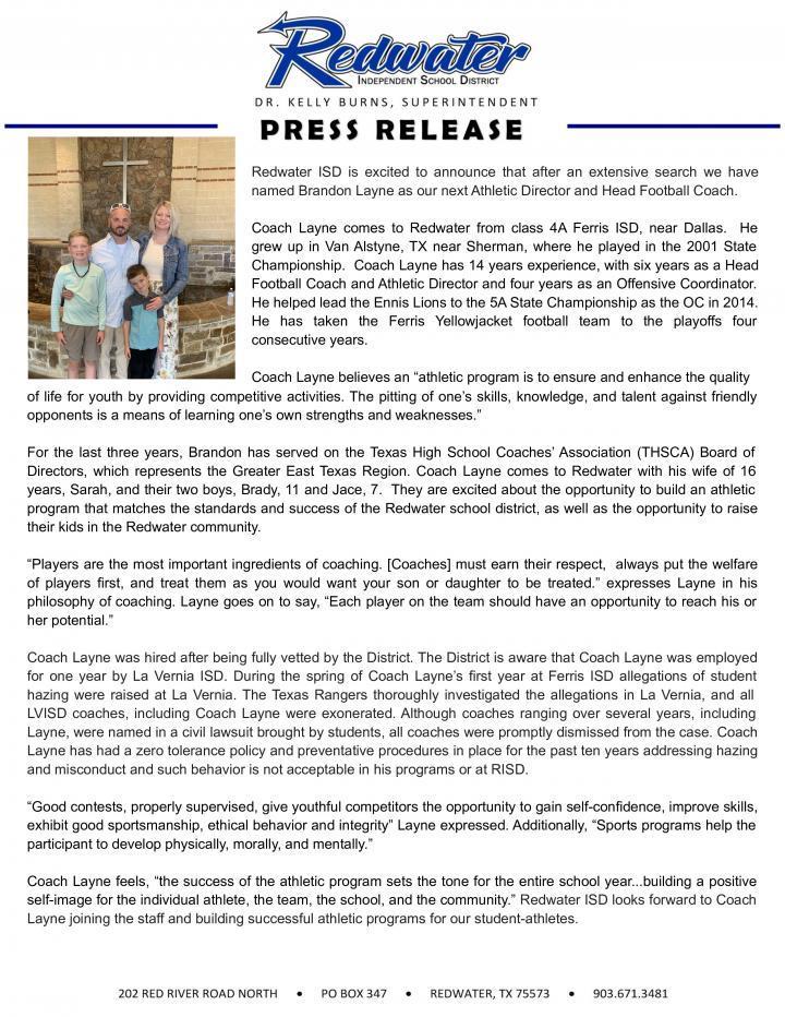 Football Sports Redwater Independent School District