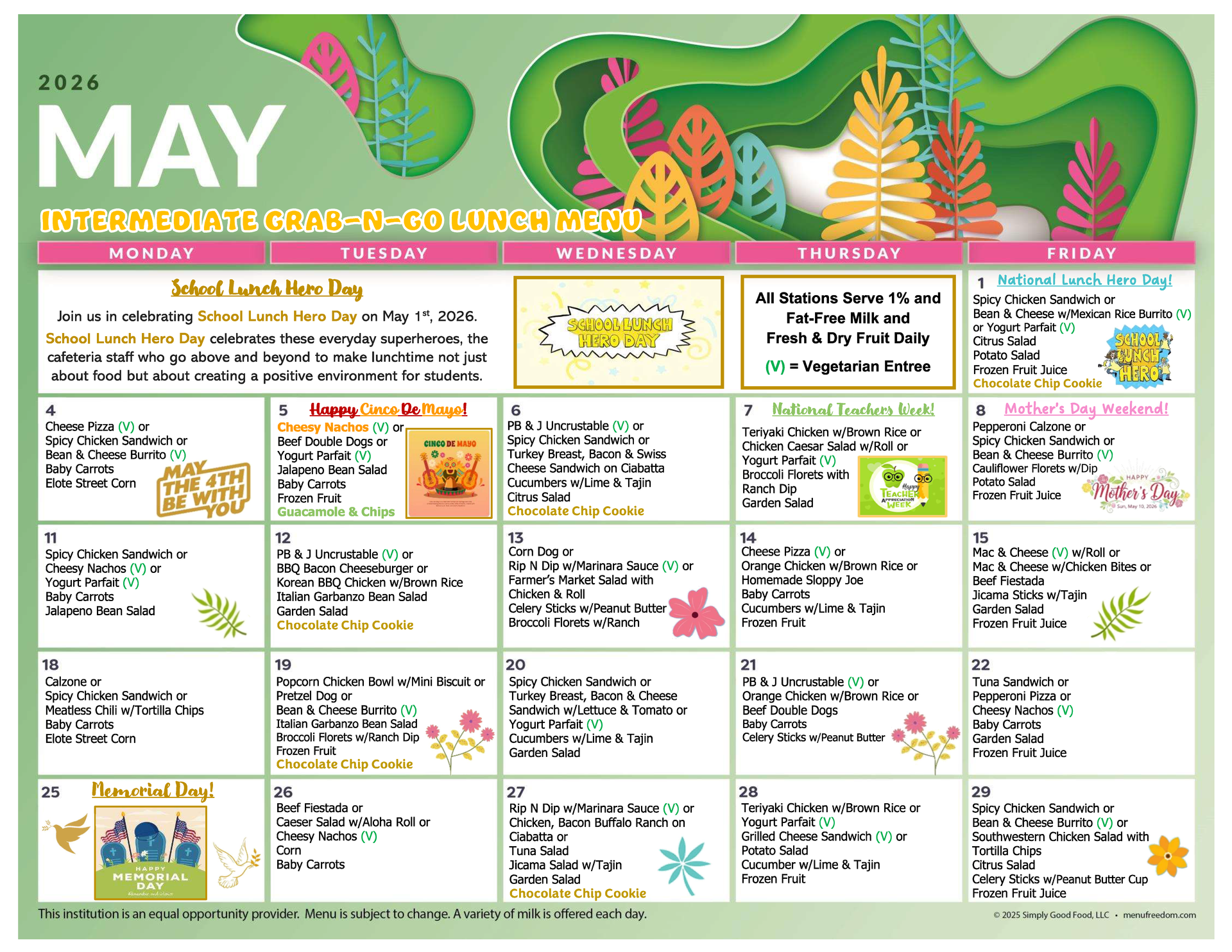 Intermediate Grab-N-Go Lunch Menu (click to view) 